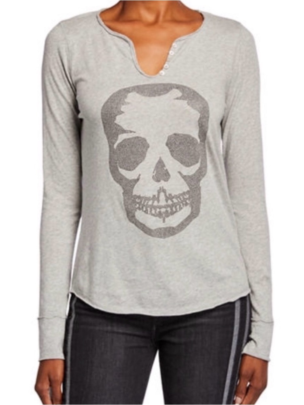 Zadig & Voltaire Gray Long-Sleeve Skull Tee Sz Md